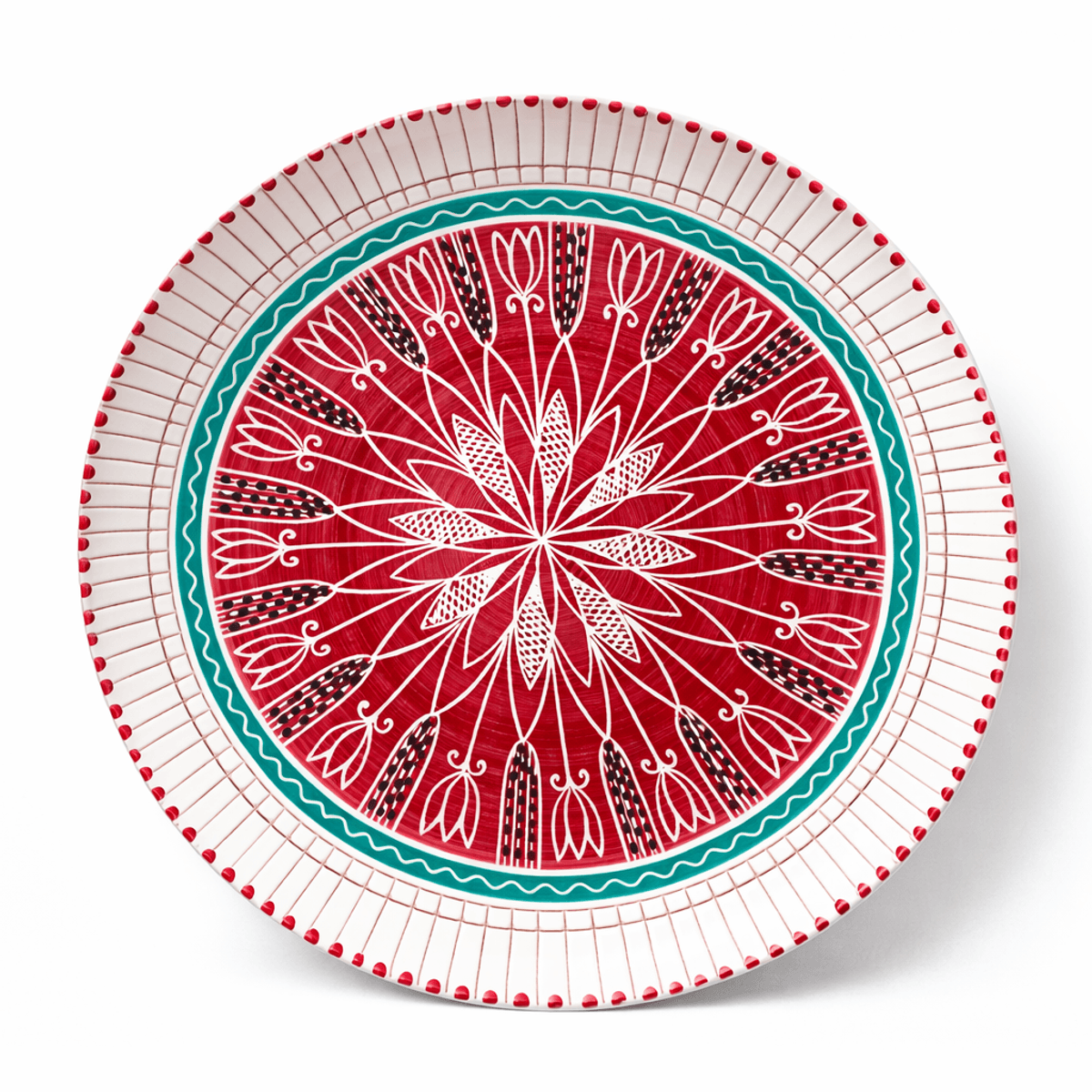 Elle keramikk, rundt fat, rødt, 29 cm