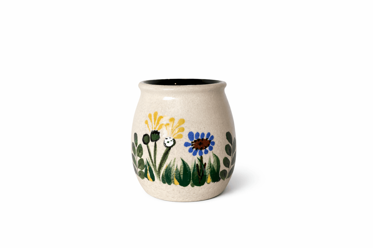 Liten krukke / vase med blomsterdekor